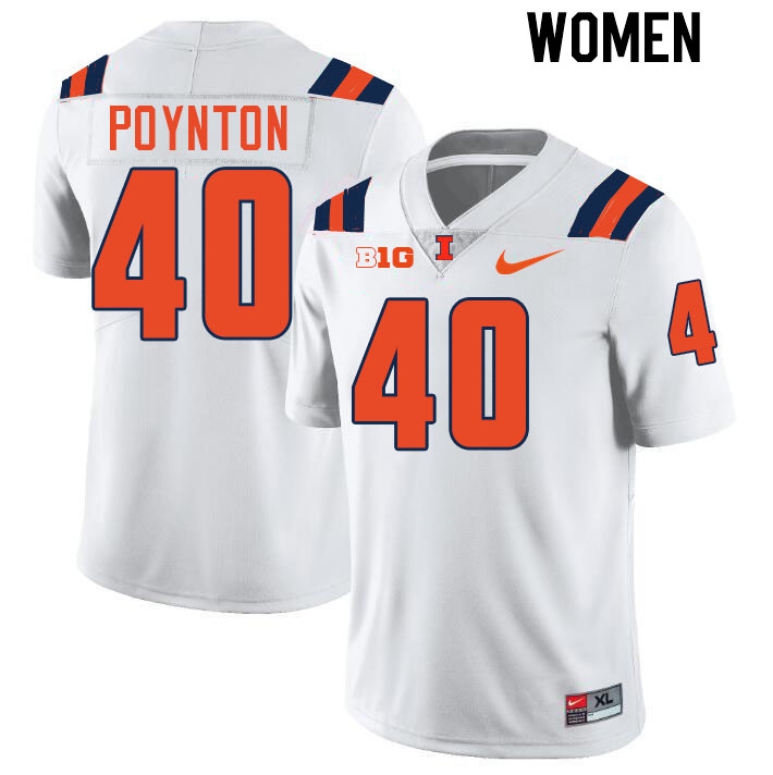 Women #40 Ronan Poynton Illinois Fighting Illini College Football Jerseys Stitched-White